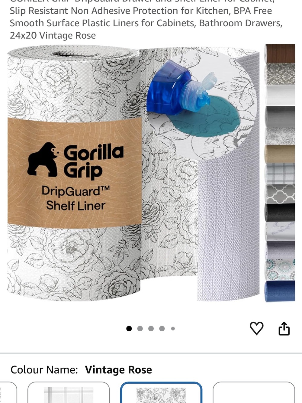 Gorilla Grip Vintage Rose DripGuard Shelf Liner — White Floral
